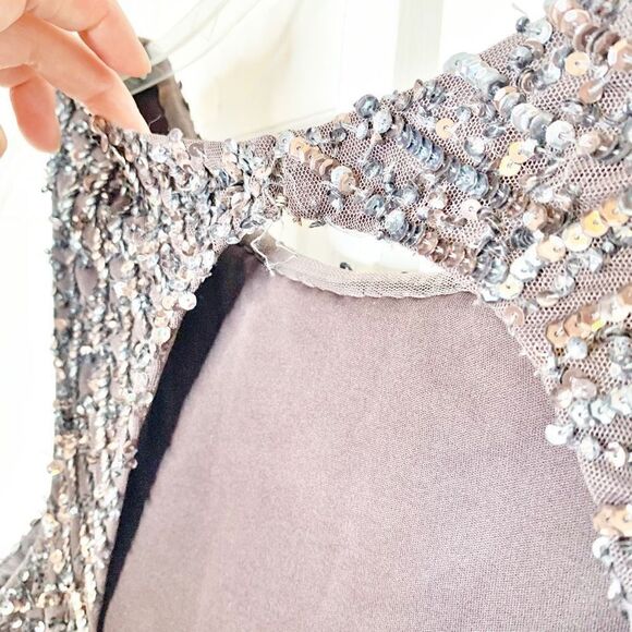 AIDAN MATTOX Formal Dark Grey, Open Back Sequin Beaded Sparkly Mini Dress SIZE 8 - Picture 7 of 15